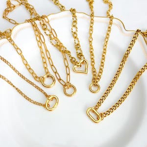 Soporte para collar con dije, collar con mosquetón de oro de 18 quilates, joyería diaria impermeable y resistente al deslustre, cadena gruesa para superponer.