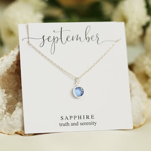 Sapphire September Birthstone Charm Necklace, Silver Chain, Bridesmaid Jewelry