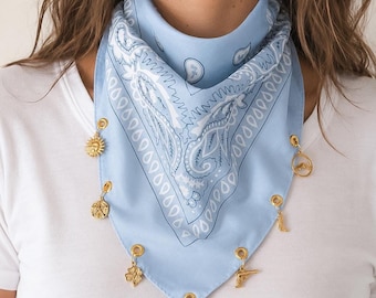 Cotton Bandana with Charms, Personalized Custom Charm Scarf, Western Jewelry for Women, Fall Accessories