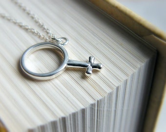 Feminine Necklace, Female Necklace, Sterling Silver Female Necklace, Venus symbol Necklace, Feminist Necklace, Feminist Jewelry, Girl Power