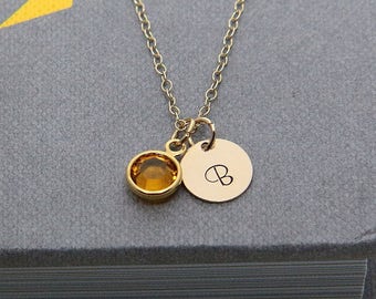 Birthstone Initial Necklace - Etsy UK