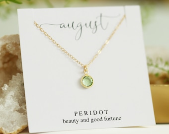 Collana di peridoto, collana di pietre portafortuna di agosto, regalo di compleanno di peridoto, collana d'oro, regalo personalizzato per un amico, pendente di pietra portafortuna di agosto