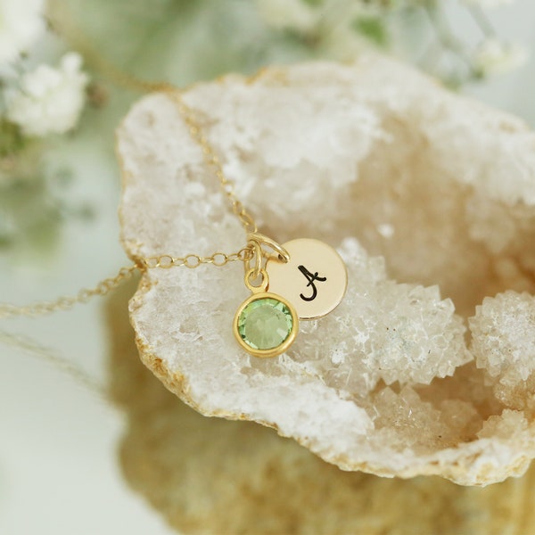 Personalized Peridot Necklace, August Birthstone Necklace, Gold Filled Initial Necklace, Birthday Gift for Friend, Bridesmaid Jewelry Gift