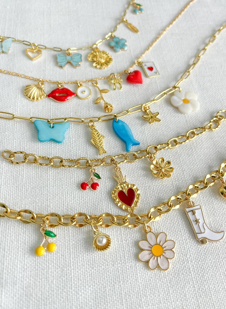 Bauen Sie Ihre eigene benutzerdefinierte Charm Halskette, Gold Charm Halskette, anpassbare Charm Halskette, Vintage Style Chunky Halskette, Multi Charm Halskette Bild 10