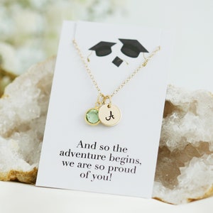 Collar de oro personalizado, regalo de graduación para ella, regalo de cumpleaños para hija, regalo para mejor amiga, regalo para nuevo trabajo, joyería con piedra de nacimiento.