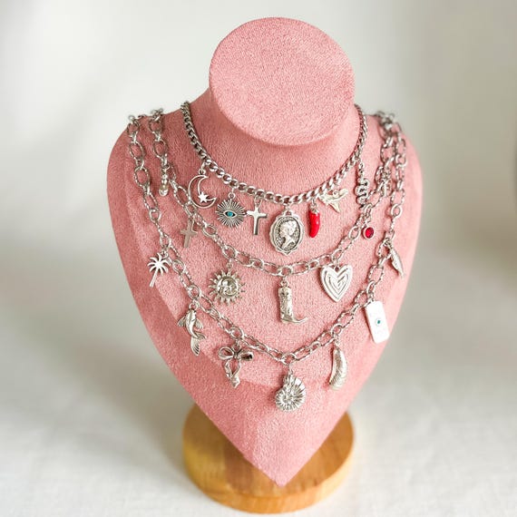 Custom Silver Multi Charm Necklace, Build Your Own, Waterproof Pendant, Personalized Jewelry for Women