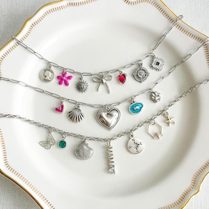 Custom Silver Charm Necklace: Multi-Charm Stainless Steel Jewelry
