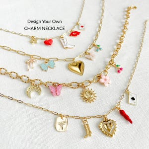 Build Your Own Custom Charm Necklace, 18K Gold Charms, Personalized Birthday Gift, Customizable Jewelry, Chunky Vintage Style, Waterproof