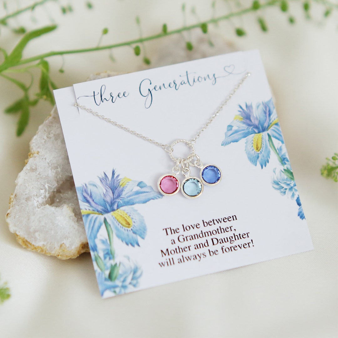 Three Generations Gift Birthstone Necklace Mothers Day Gift - Etsy