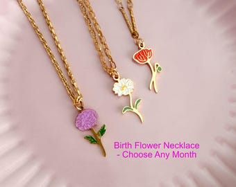 Collana colorata con fiore di nascita per la mamma, ciondolo floreale smaltato personalizzato, regalo con fiore di nascita per lei, gioiello per la festa della mamma