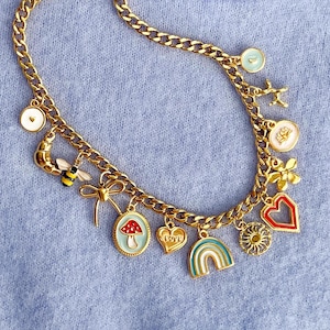Gold Custom Charm Necklace: Personalized Vintage Jewelry Gift