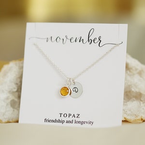 Topaz Necklace, Custom Gift for Her, November Birthday Gift, Silver Initial Necklace, Name Necklace, Birthstone Jewelry, Personalized Gift