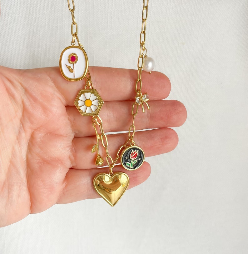 Build Your Own Custom Charm Necklace, Gold Plated Charm Necklace, Vintage Custom Charm Jewelry, Customizable Charm Necklace, Summer Necklace 画像 1