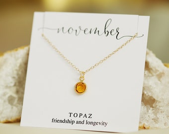 Collar de noviembre, regalo de cumpleaños de topacio, collar de piedra de nacimiento de topacio, regalo personalizado para ella, joyería de piedra de nacimiento de noviembre, joyería de oro