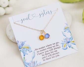 Soul Sister Necklace, Best Friend Birthday Gift, Two Birthstones Necklace, Friendship Necklace, Unbiological Sister Gift, Sister Jewelry