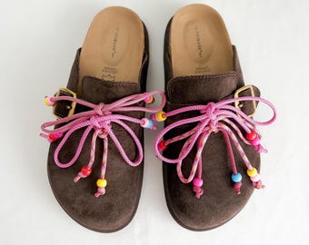 Kit de laço para sandália faça você mesmo, acessórios coloridos para sapatos em paracord, cordão com miçangas, pingente para tamanco Boston com miçangas