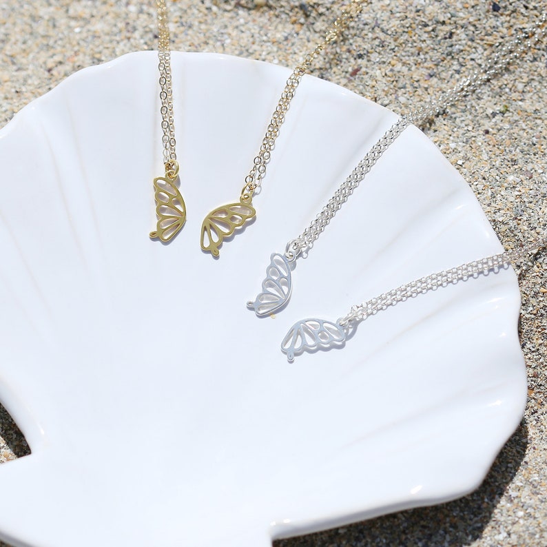 Butterfly Wing Necklace, Gold Butterfly Necklace, 2 Best Friend Gift, Two Butterfly Necklaces, Gifts for 2 Friends, Two Sister Necklaces image 6