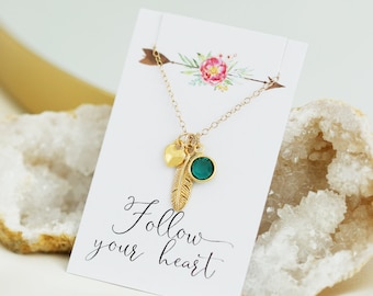 Graduation Gift Necklace for Girls, College Graduation 2024, Birthday Gift for Best Friend, Gold Feather Necklace, Inspirational Jewelry