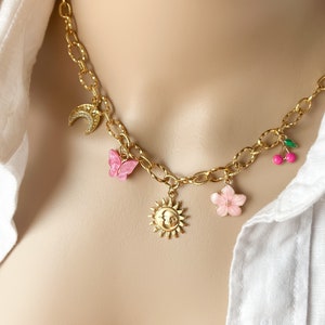 Customizable gold charms and gold plated chain necklace