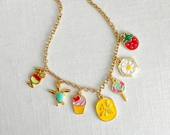 Colorful Charm Pendant Necklace, Gold Plated Pendant, Gift for Girl
