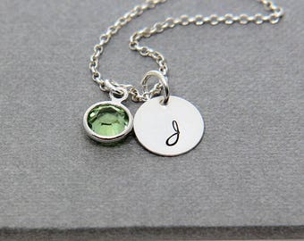 Sterling Silver Initial Birthstone Necklace, Birthday Gift for Her, Initial Necklace, Personalized Gift, Name Necklace, Best Friend Necklace