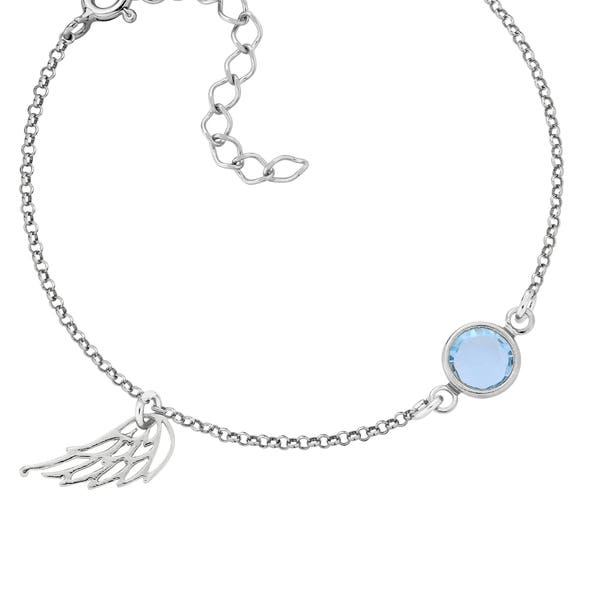 Bracelet aile d'ange, bracelet commémoratif, bijoux aile d'ange, bracelet à breloques aile, bracelet pierre de naissance, cadeau de sympathie, aile en argent sterling
