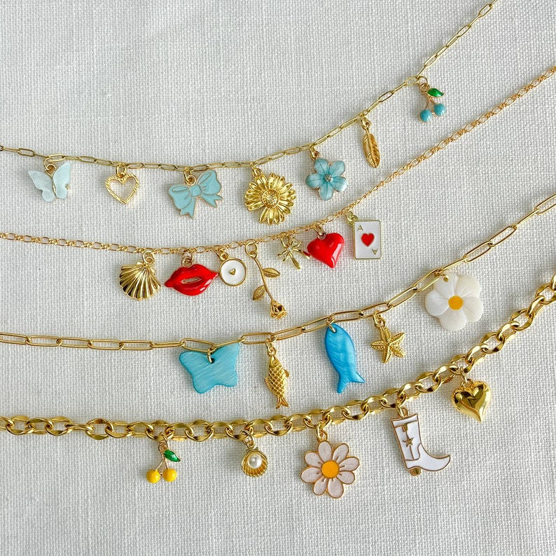 Customizable Charm Necklace, Custom Gold Chunky Necklace, Sun and Moon Charm, Pick your Charms, Make your own Charm, Summer Necklace image 2