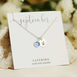 Collar con piedra de nacimiento de septiembre, collar con inicial personalizado, collar con piedra de nacimiento de zafiro, regalo de cumpleaños de septiembre, collar con nombre, regalo para ella