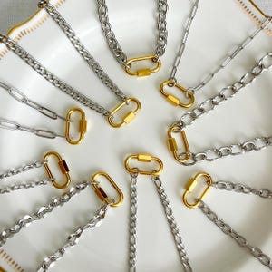 Mixed Metal Karabiner Halskette, zweifarbige Edelstahl Büroklammer Kette