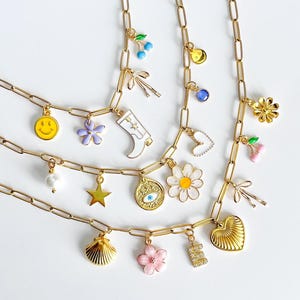 Custom Gold Charm Necklace, Chunky Charms Necklaces, Personalized Jewelry Gift