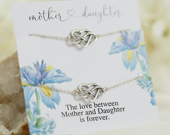 Mother Daughter Infinity Bracelet Set, Sterling Silver Heart Charm Bracelet, Mommy and Me Jewelry, Gift for Friend, Birthday Gift for Girls