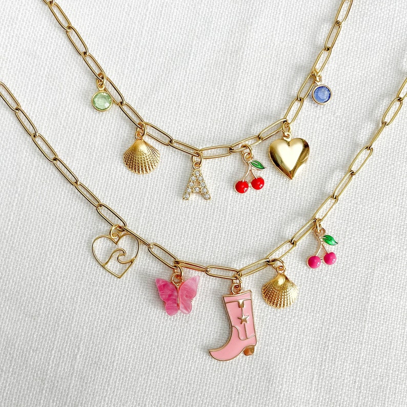 Build Your Own Custom Charm Necklace, Gold Plated Charm Necklace, Vintage Custom Charm Jewelry, Customizable Charm Necklace, Summer Necklace 画像 2