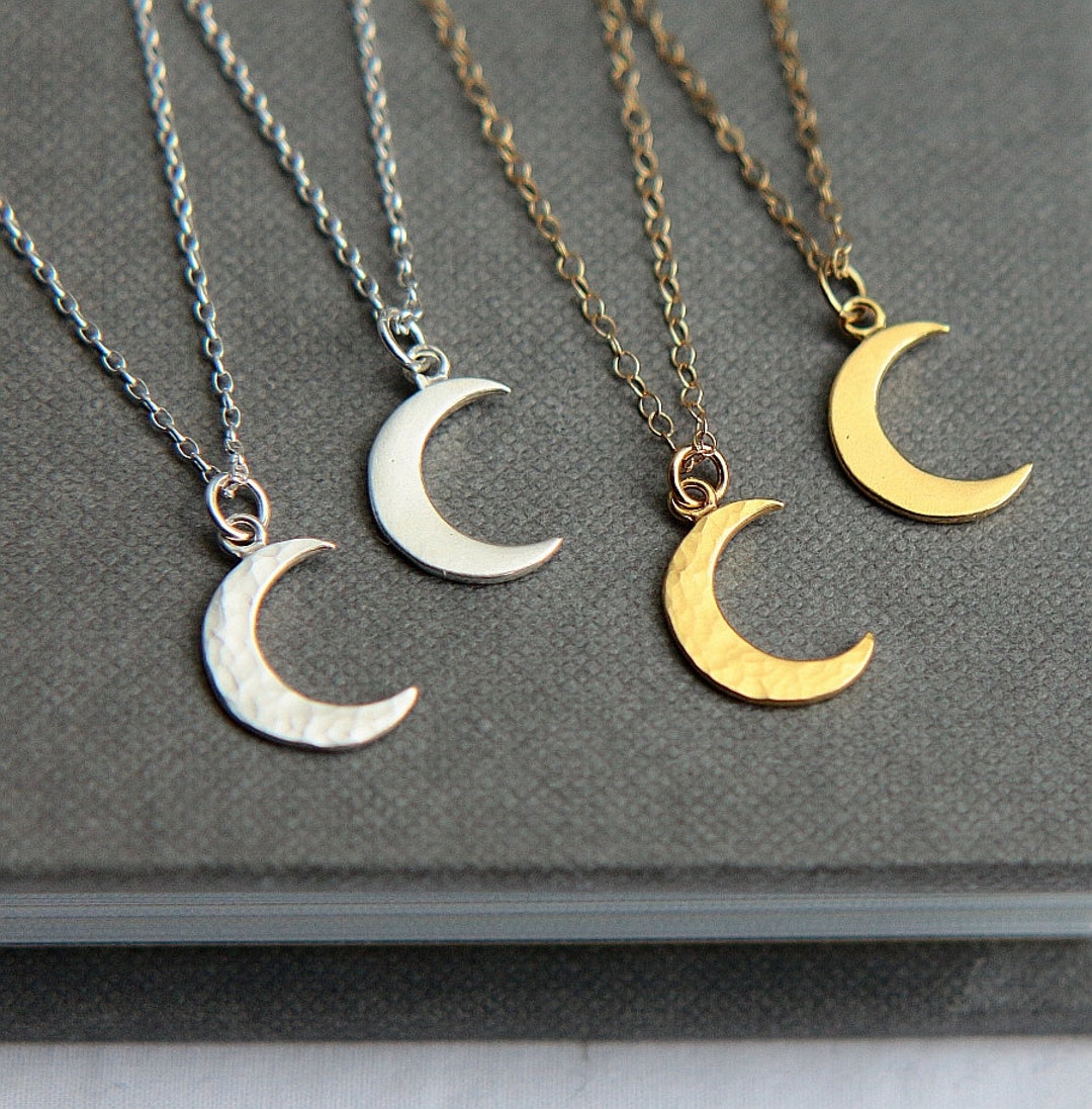 Gold Crescent Moon Necklace, Sterling Silver Celestial Charm, Dainty ...