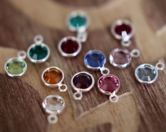 Birthstone Charm op Sterling Silver Jump Ring, Crystal Charm Add On, Ontwerp je eigen ketting, Birthstone Sieraden, Gepersonaliseerde Charme