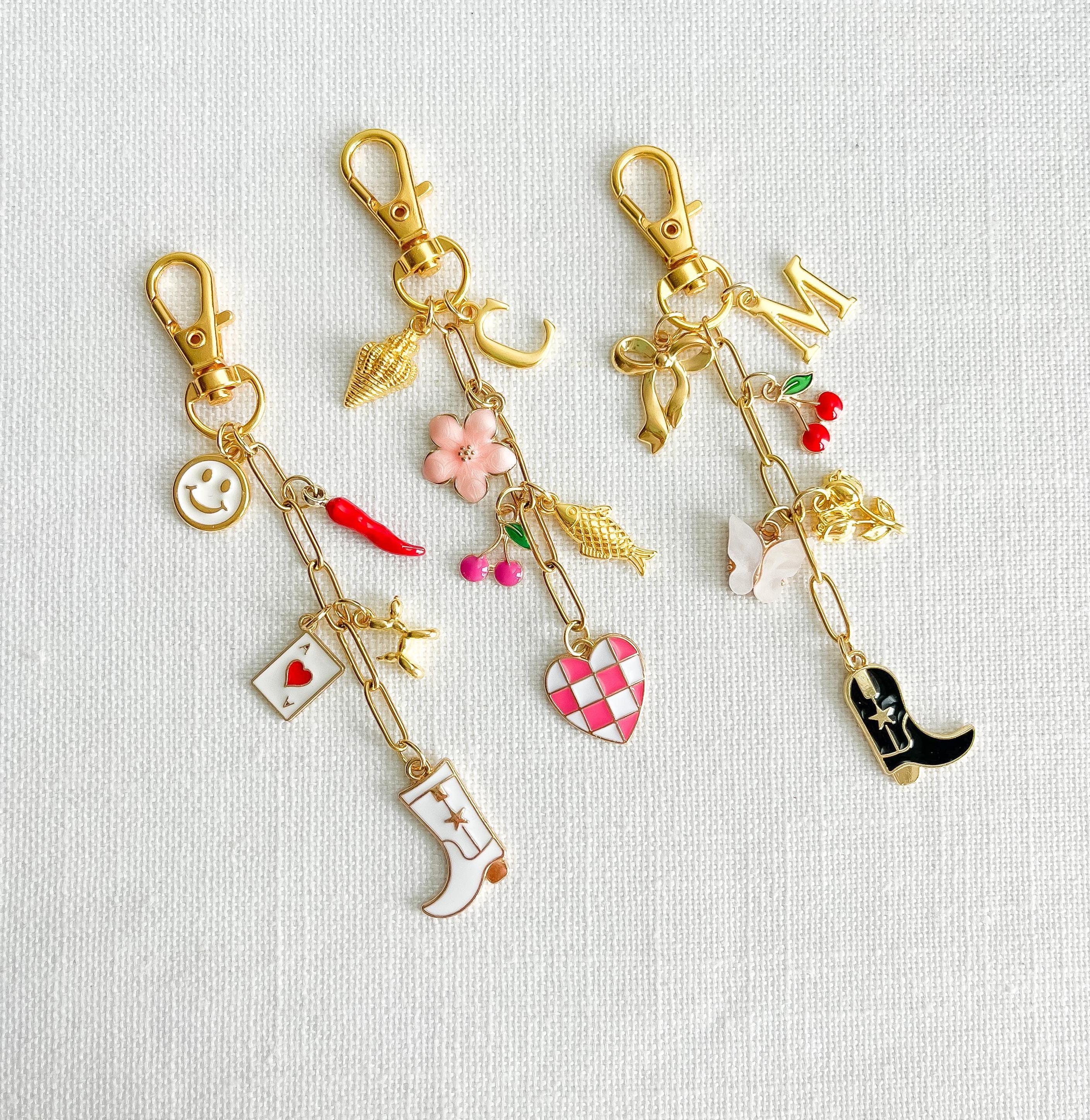 Bridesmaid Keychain Wedding Party Gift, Gold Bag Charms, Custom
