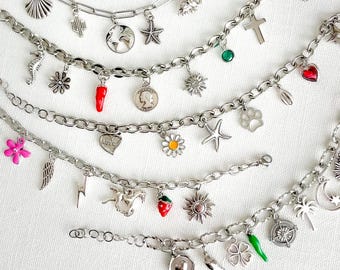 Custom Silver Charm Statement Bracelet, Design Your Own Charms Bracelets, Personalized Jewelry, Bridesmaids Gift