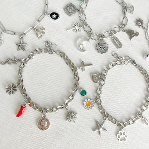 Custom Silver Charm Bracelet, Design Your Own, Choose Your Charms, Bridesmaids Jewelry Gift