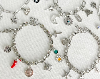 Braccialetto con ciondoli in argento personalizzato, disegna il tuo, scegli i tuoi ciondoli, regalo di gioielli per damigelle d'onore
