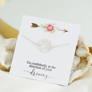 Graduation Gift for Her, Silver World Map Bracelet, Earth Bracelet, Travel Bracelet, Inspirational Jewelry, Friend Graduation, Birthday Gift