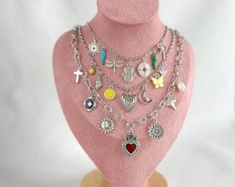 Custom Charm Necklace, Build Your Own Silver Charms Necklaces, Personalized Jewelry Gift