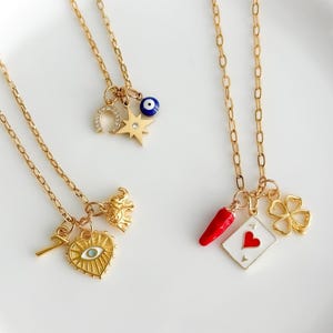 Custom Charm Necklace Stack, Build Your Own Gold Jumble Charms, Customizable Minimalist Jewelry, Protection Gift for Friend, Waterproof