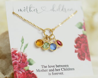 Family Birthstone Necklace, Gold Ring Necklace, Personalized Mothers Necklace, Mother Daughter Gift, Mom Gift Necklace, Mothers day Jewelry