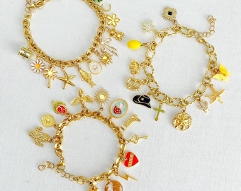 Custom Charm Bracelet, Gold Chunky Chain, Personalized Jewelry for Women, Gift for Bridesmaids