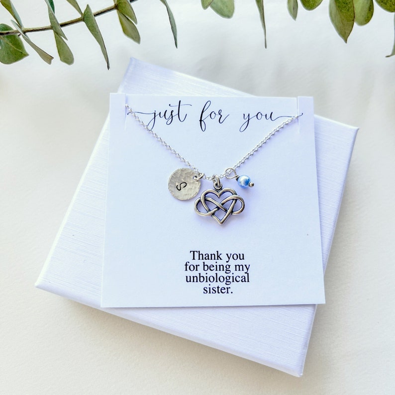 Unbiological Sister Necklace, Best Friend Gift, Personalized Gifts for Friend, Silver Initial Necklace, Birthstone Necklace, Bridesmaid Gift image 3