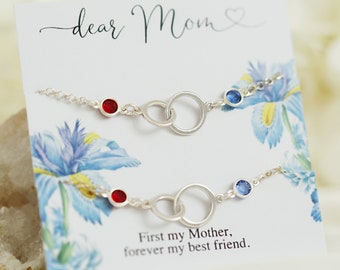 Mother Daughter Bracelet Set of 2, Birthday Gift for Mom, Mommy and Me Jewelry, Birthstone Matching Bracelets, Gift for Mom