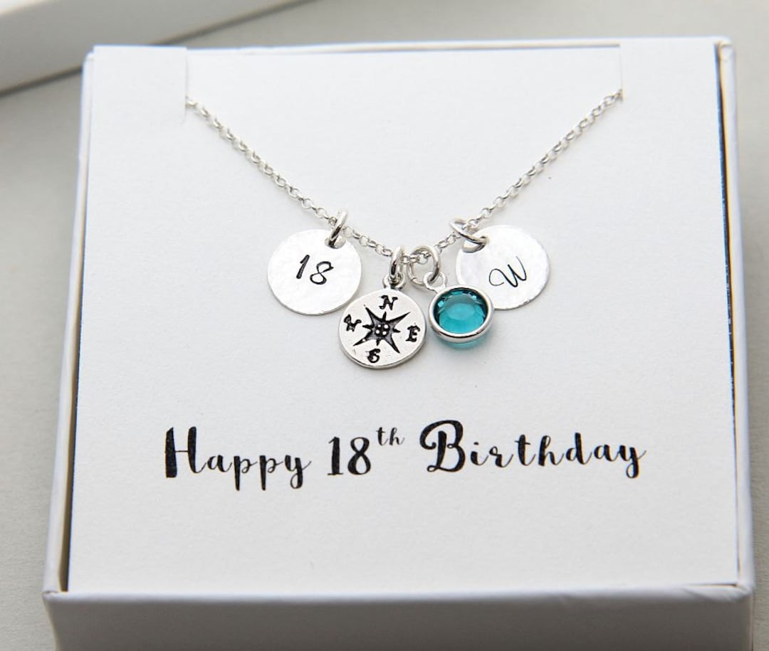 Sterling Silver Compass Necklace, Personalized 18th Birthday Gift