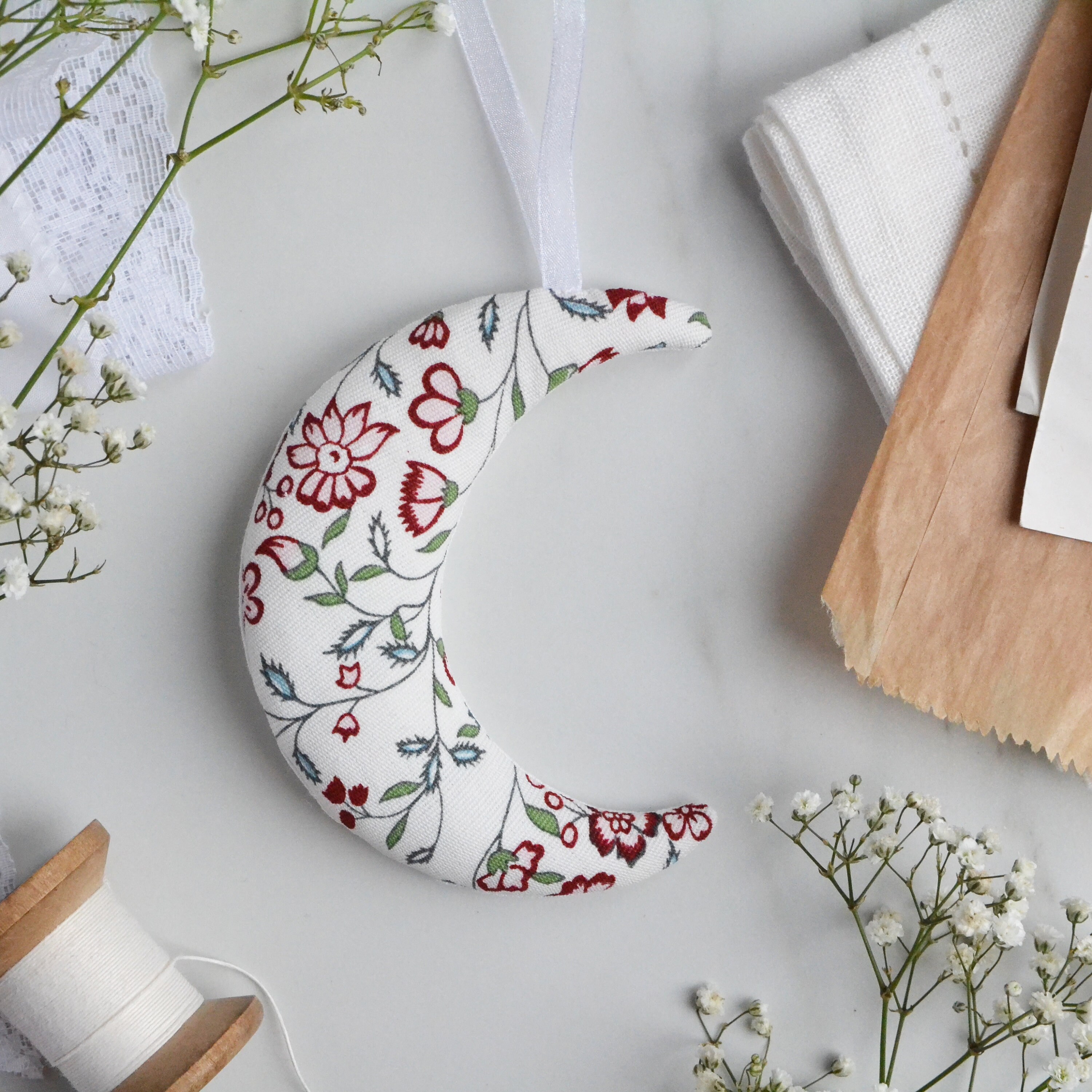 Whimsical Floral Crescent Moon Hanging Decoration Etsy