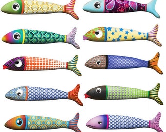 Cute sardine fish colourful fish wall stickers - 5 sizes available