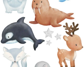 Antarctic snow creatures penguins polar bear wall stickers - 5 sizes available