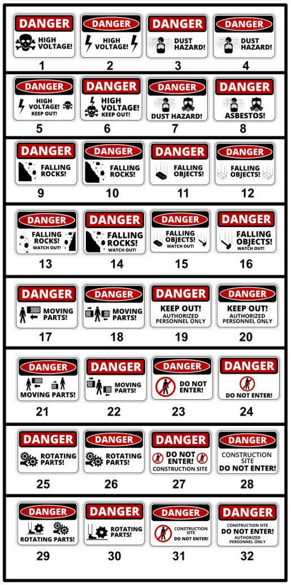 SAFETY SIGN Danger Falling objects Adhesive Vinyl Waterproof Exterior Sticker 